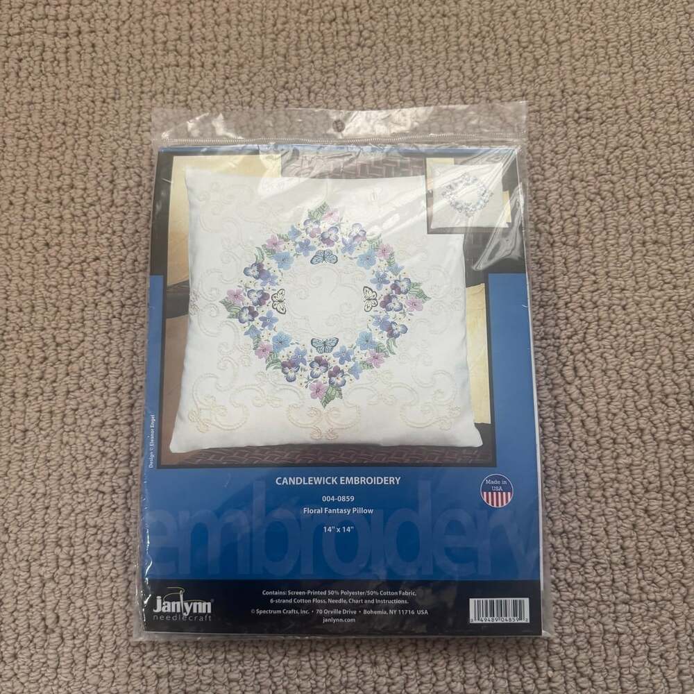 Janlynn Candlewick Embroidery Kit Floral Fantasy Pillow 14x14